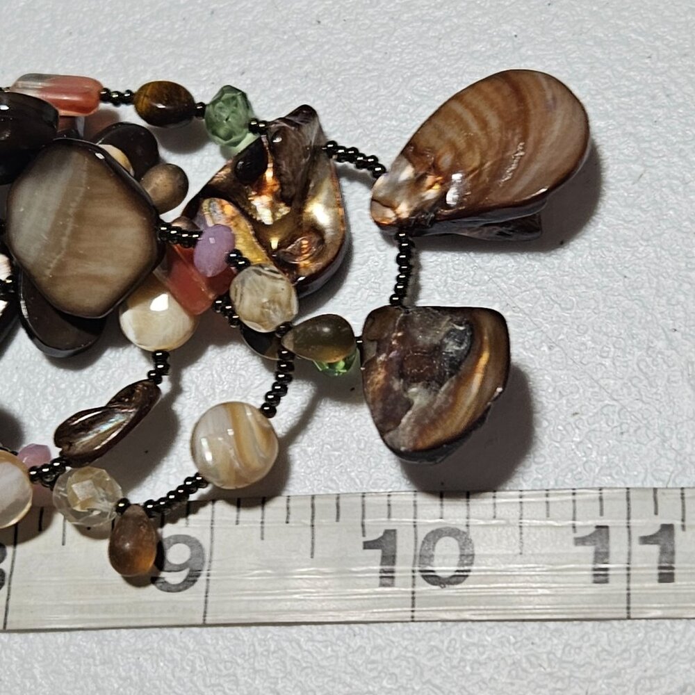 Boho Shell Gemstone Beaded Statement Necklace Lay… - image 6